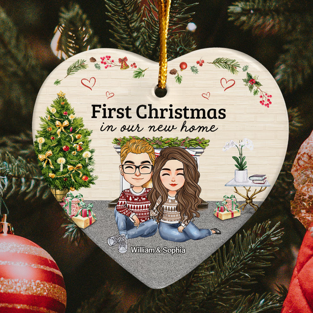 First Christmas In Our New Home - Personalized Heart Shaped Ceramic Ornament