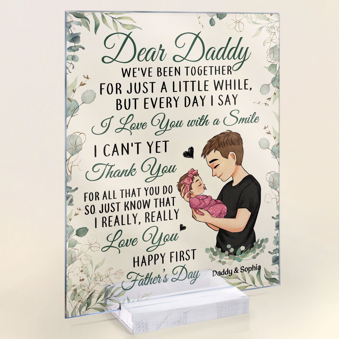 First Father's Day - I Love You With A Smile - Personalized Acrylic Plaque