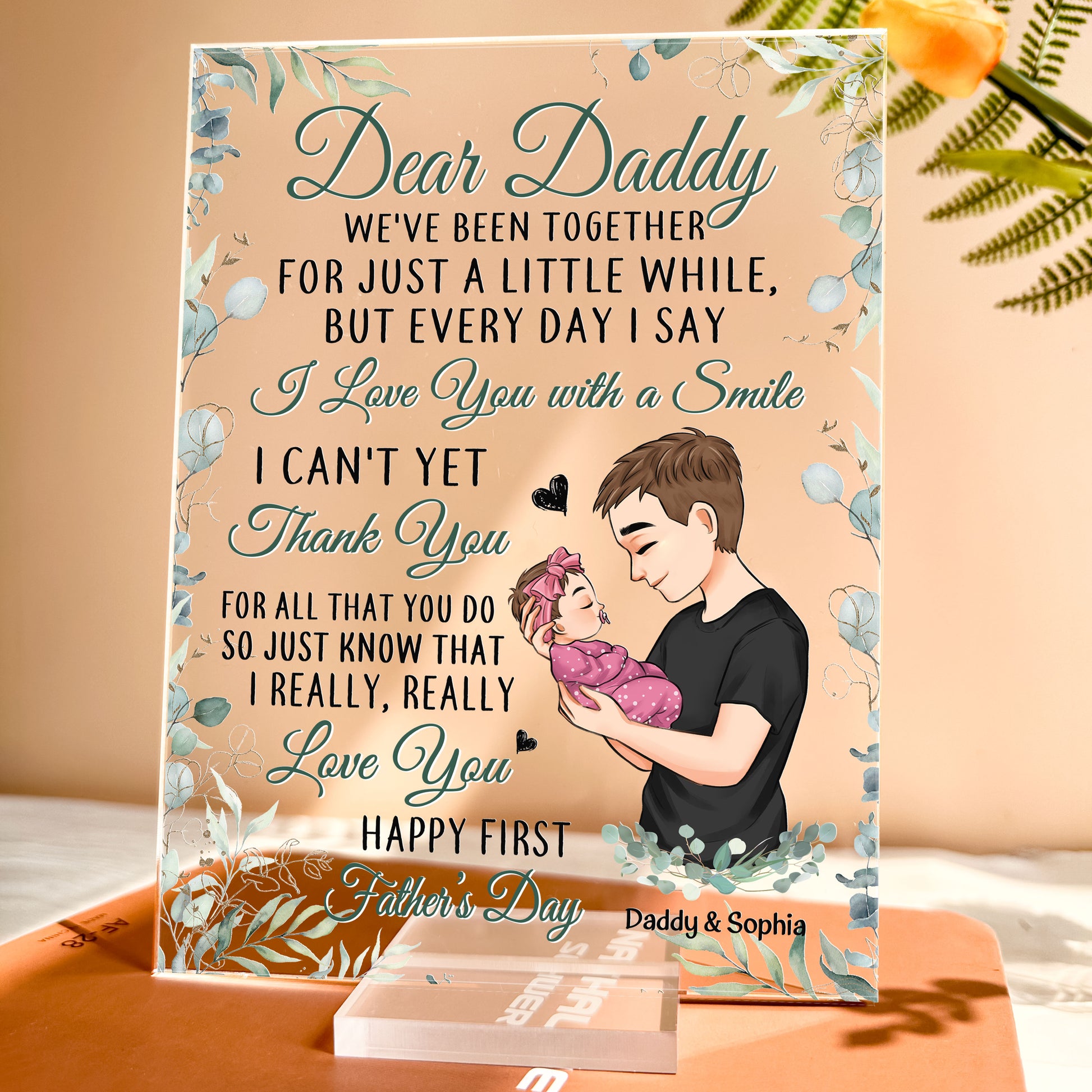 First Father's Day - I Love You With A Smile - Personalized Acrylic Plaque