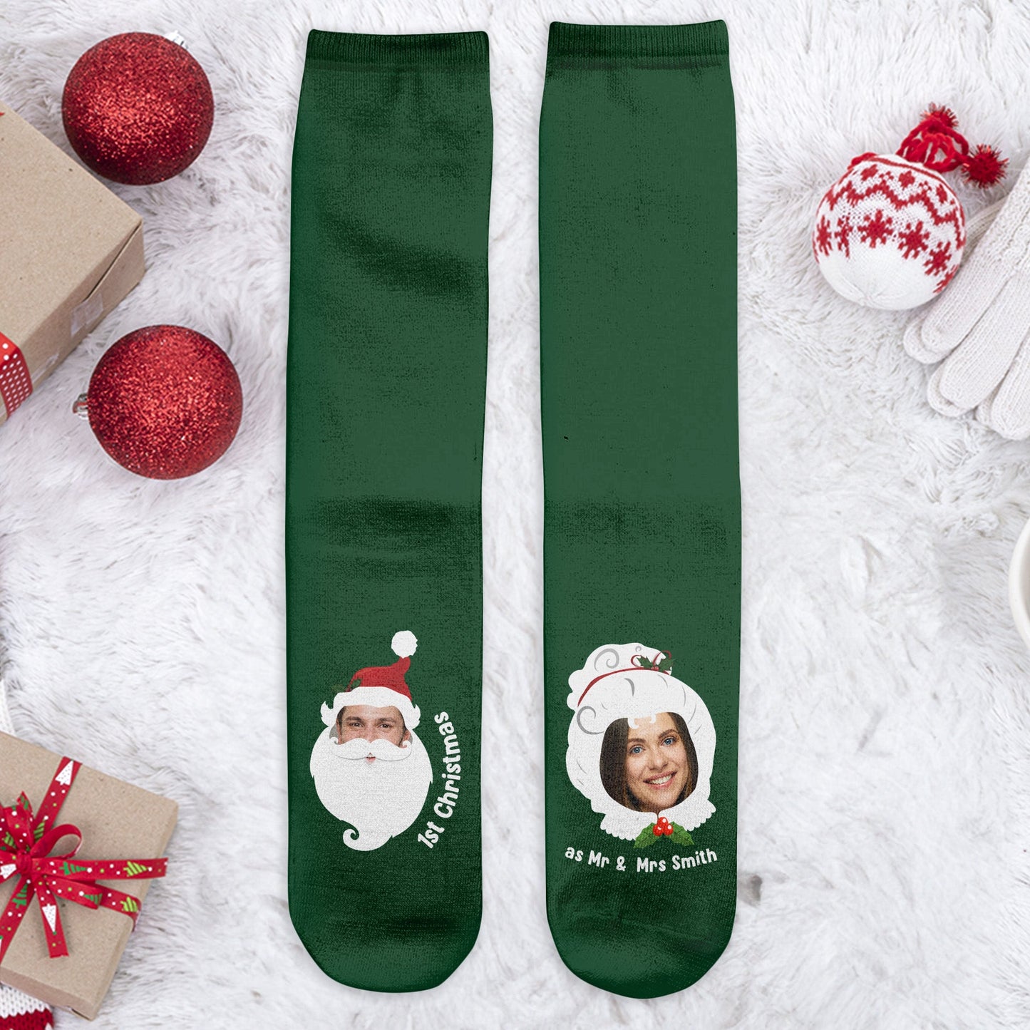 First Married Christmas - Personalized Photo Crew Socks
