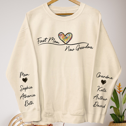 First Mom Now Grandma Custom Names On Sleeve - Personalized Sweatshirt