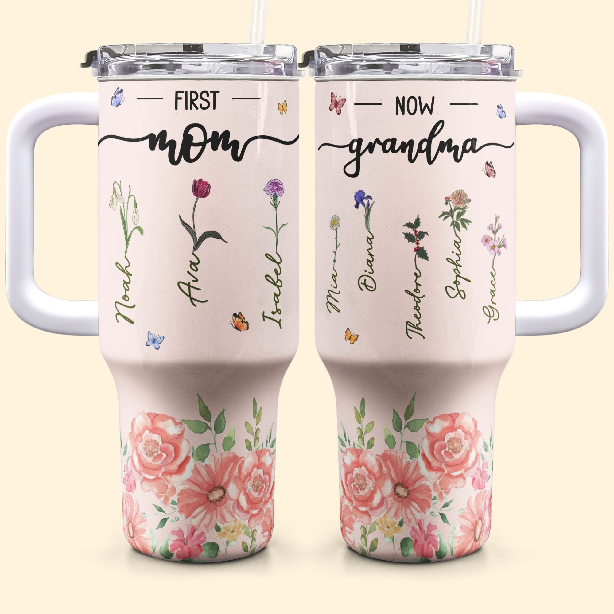 First Mom Now Grandma - Personalized 40oz Tumbler With Straw