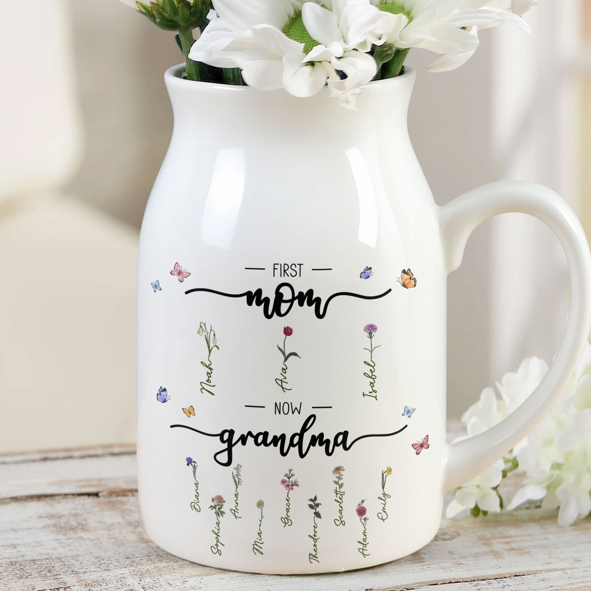 Personalized Mom Grandma Ceramic Flower Vase - Mother's Day Gift For Mom/Grandma/Great Grandma
