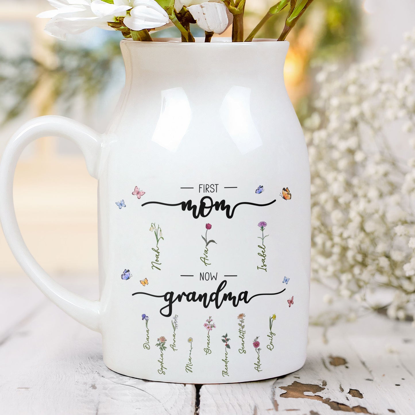 First Mom Now Grandma - Personalized Ceramic Flower Vase