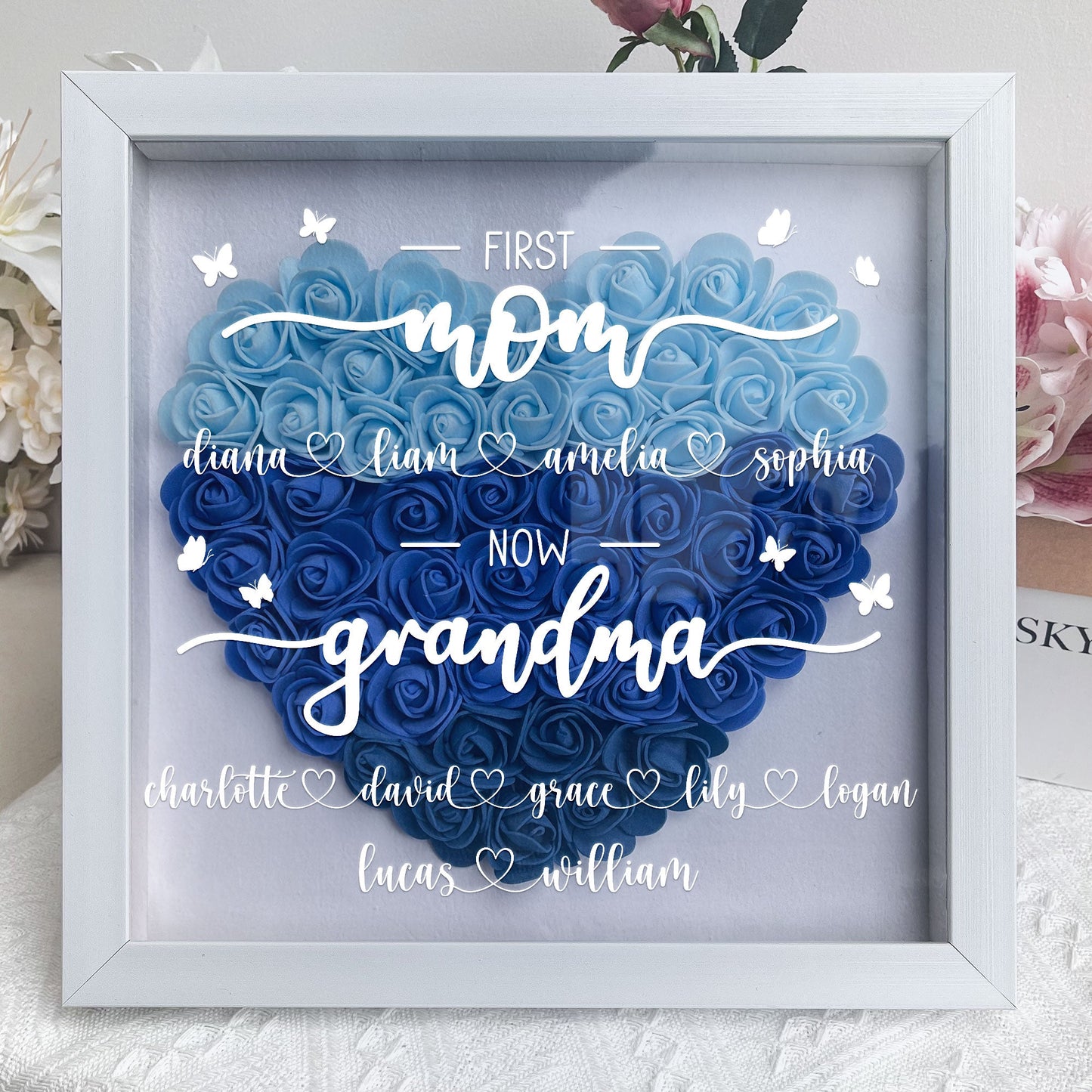 First Mom Now Grandma - Personalized Flower Shadow Box