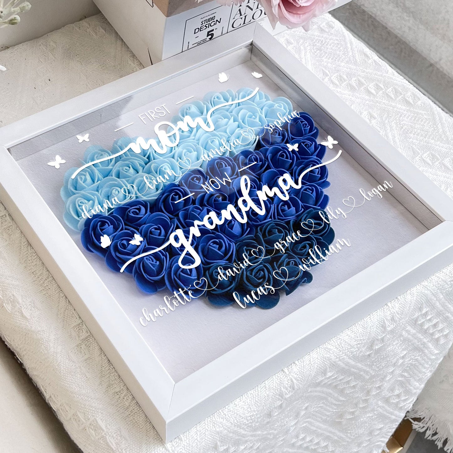 First Mom Now Grandma - Personalized Flower Shadow Box