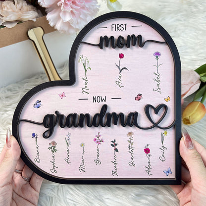 First Mom Now Grandma - Personalized Wooden Plaque - Gift For Mom