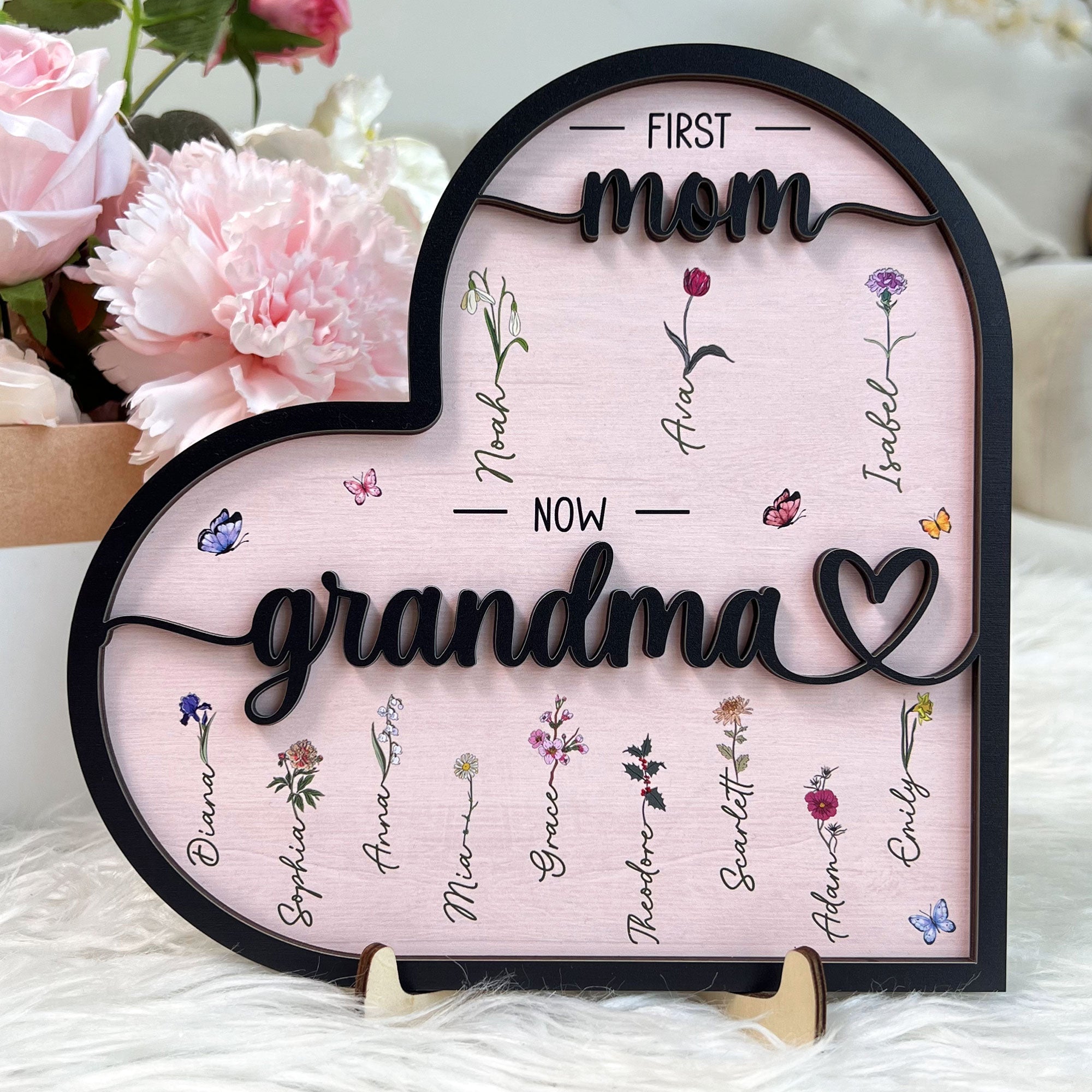 First Mom Now Grandma - Personalized Wooden Plaque - Gift For Mom