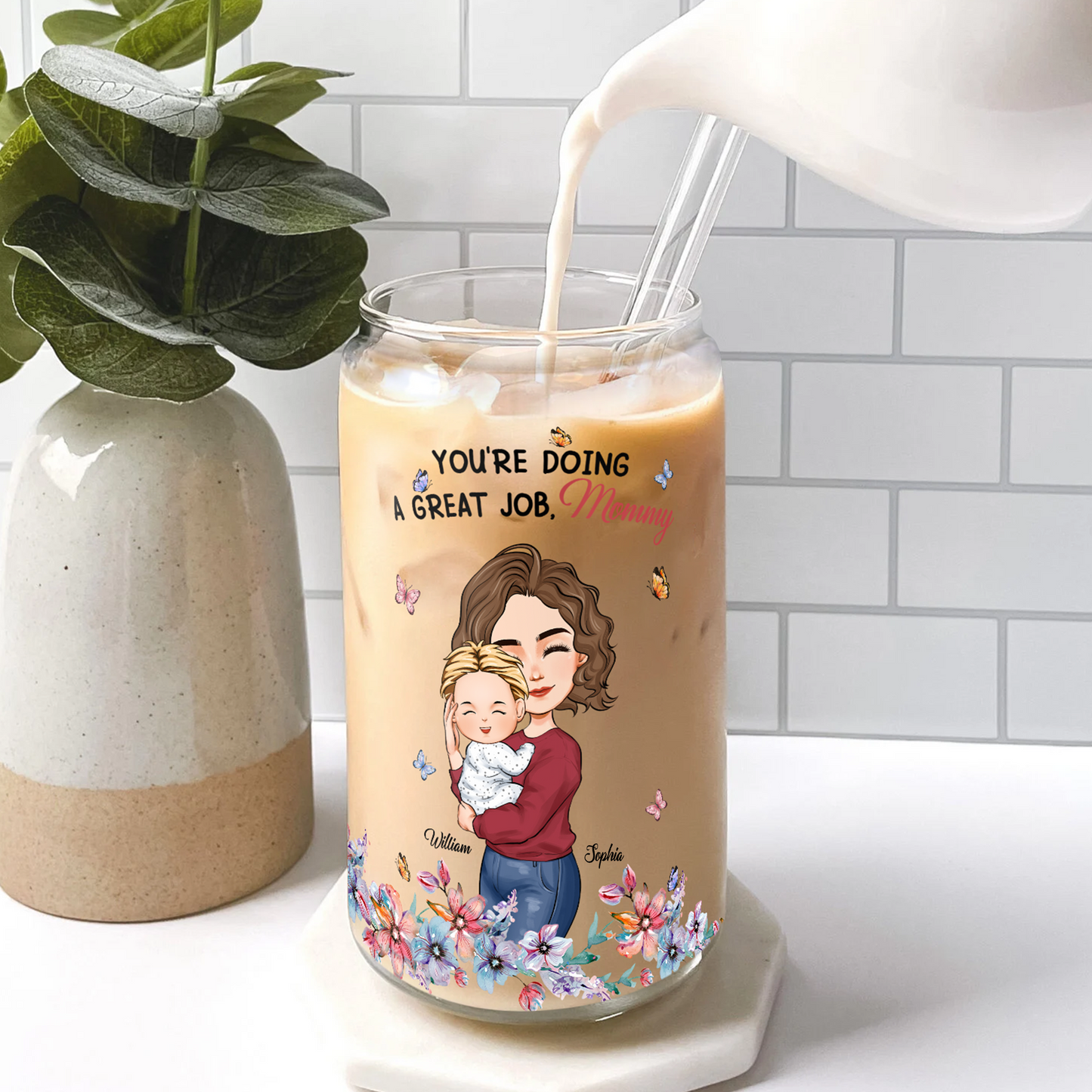 First Mother's Day Gift To Mommy Great Job - Personalized Clear Glass Cup