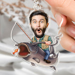 Fishing Bass Fish Custom Face For Dad, Grandpa - Personalized Acrylic Photo Keychain