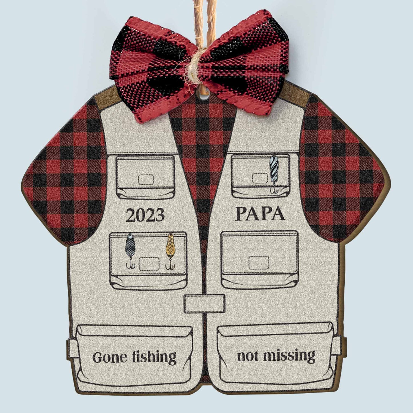 Fishing Vest - Personalized Wooden Ornament