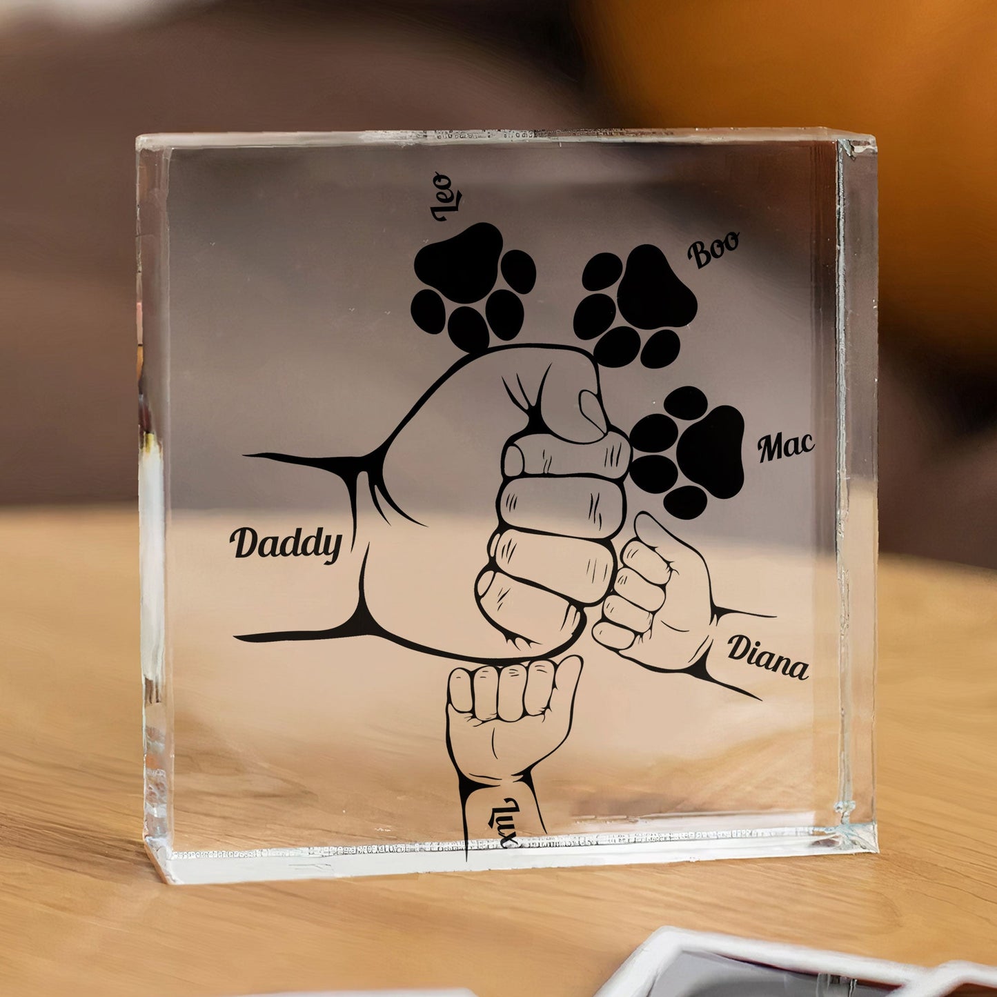 Fist Bump Dad Grandpa Papa And Kids - Personalized Custom Square-Shaped Acrylic Plaque