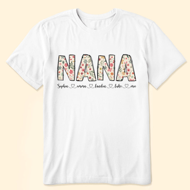 Floral Nana Custom Kids' Names - Personalized Shirt