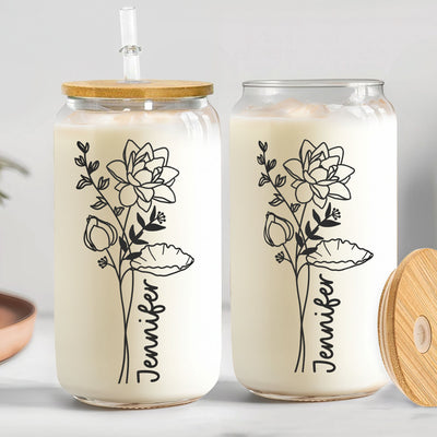Flowers Glass Cup - Personalized Clear Glass Cup