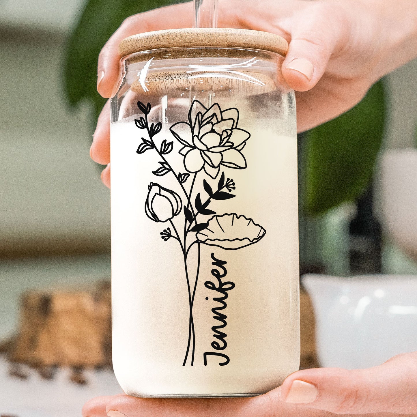 Flowers Glass Can - Personalized Clear Glass Can