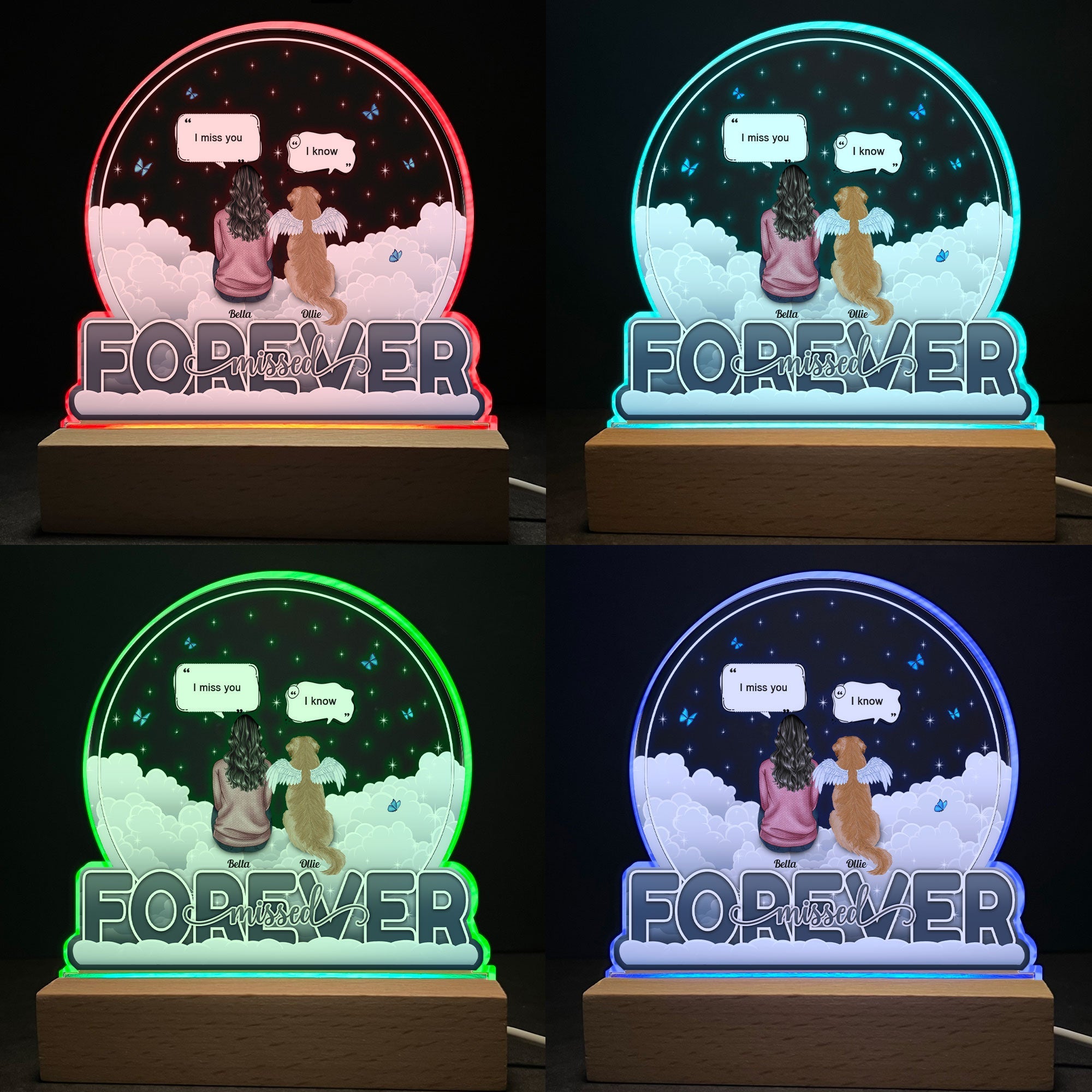 Forever Missed - Personalized 3D LED Light Wooden Base - Memorial Gift For Dog Lovers, Dog Mom, Dog Dad