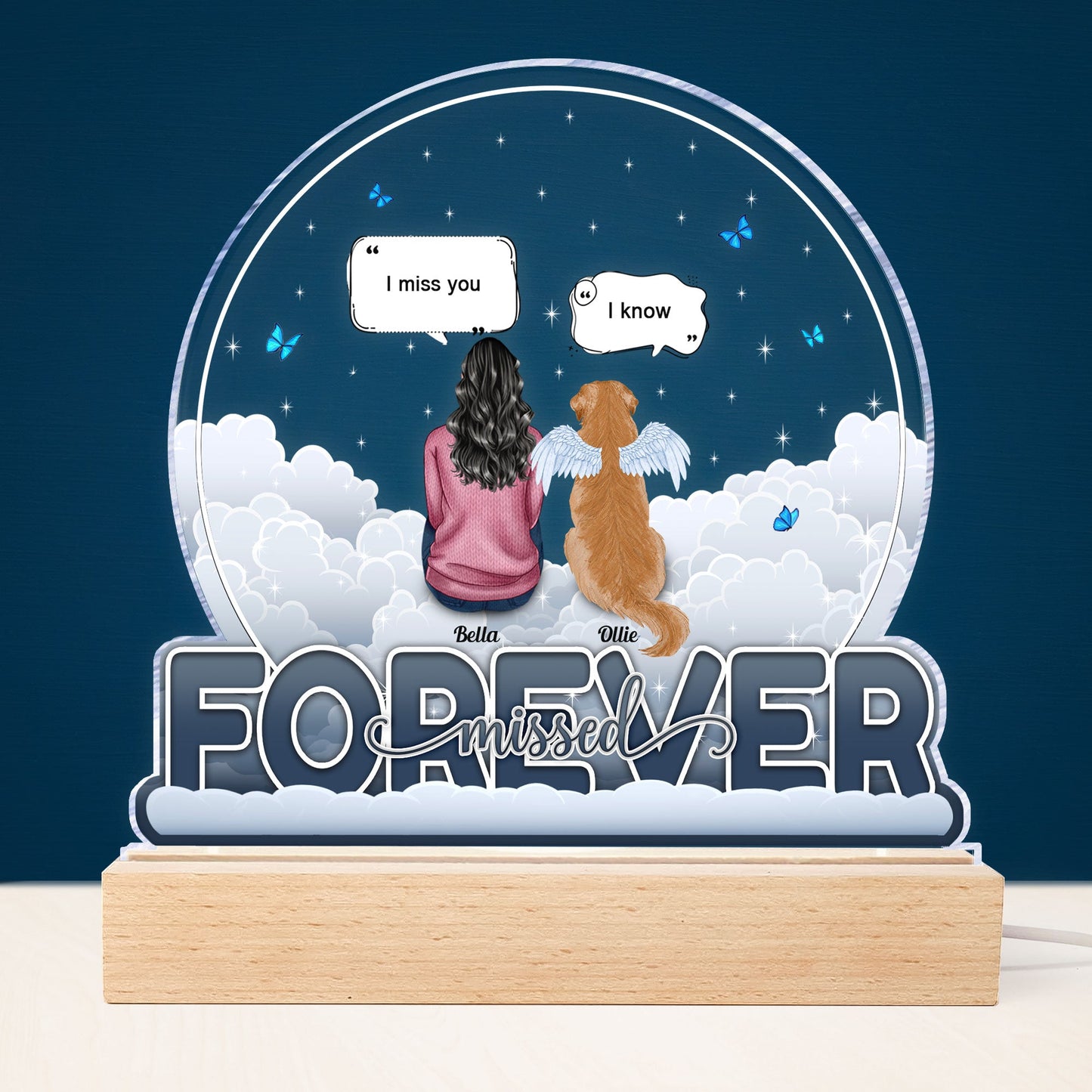 Forever Missed - Personalized 3D LED Light Wooden Base - Memorial Gift For Dog Lovers, Dog Mom, Dog Dad