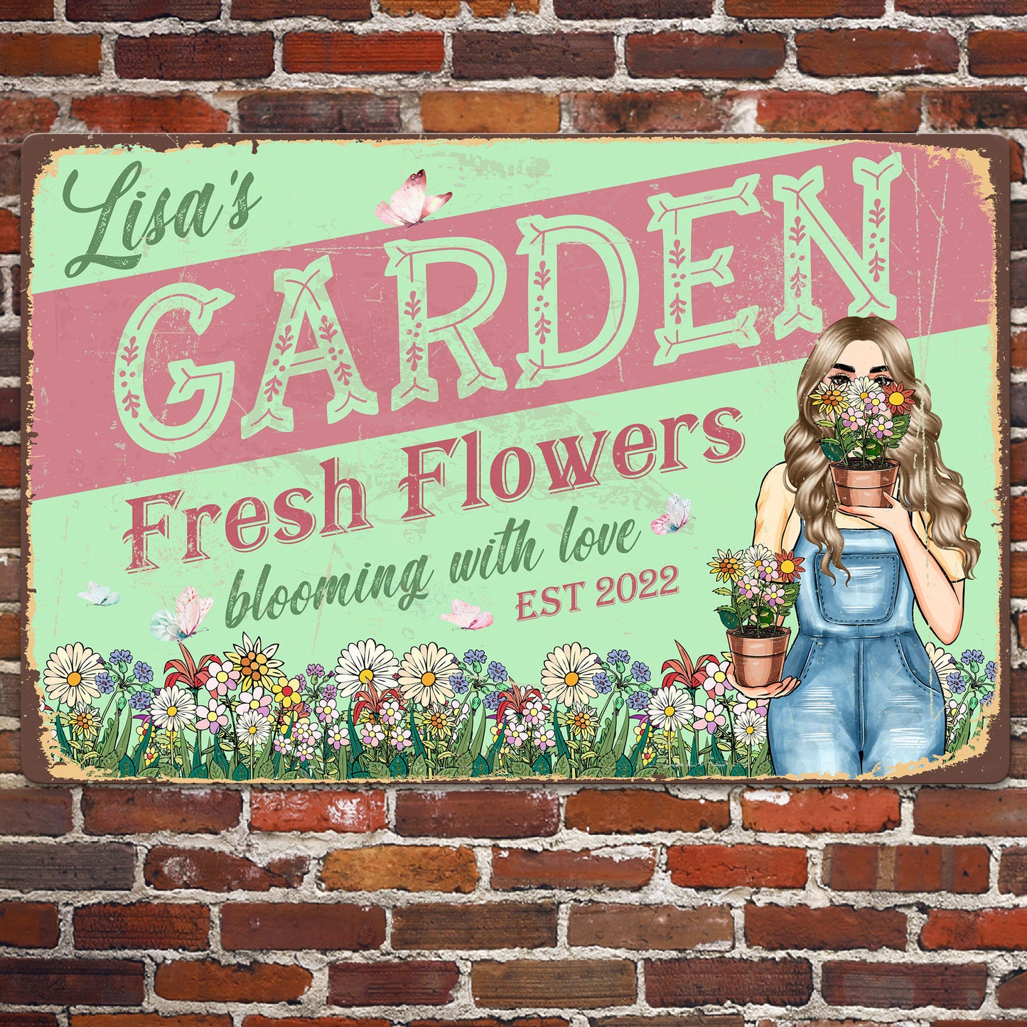Fresh Flowers Blooming With Love - Personalized Metal Sign - Flower Garden