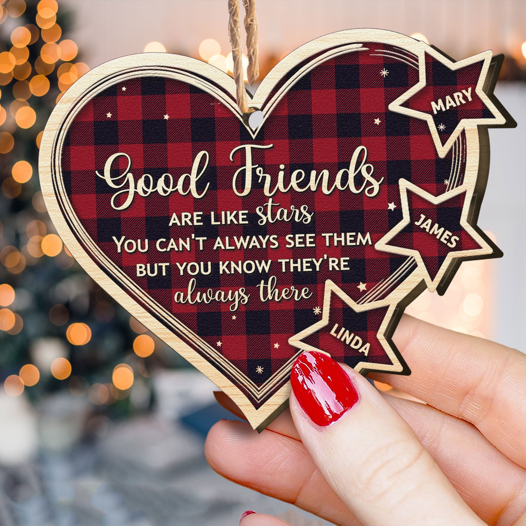 Friends Are Like Star - Personalized Wooden Ornament - Christmas Gift For Family