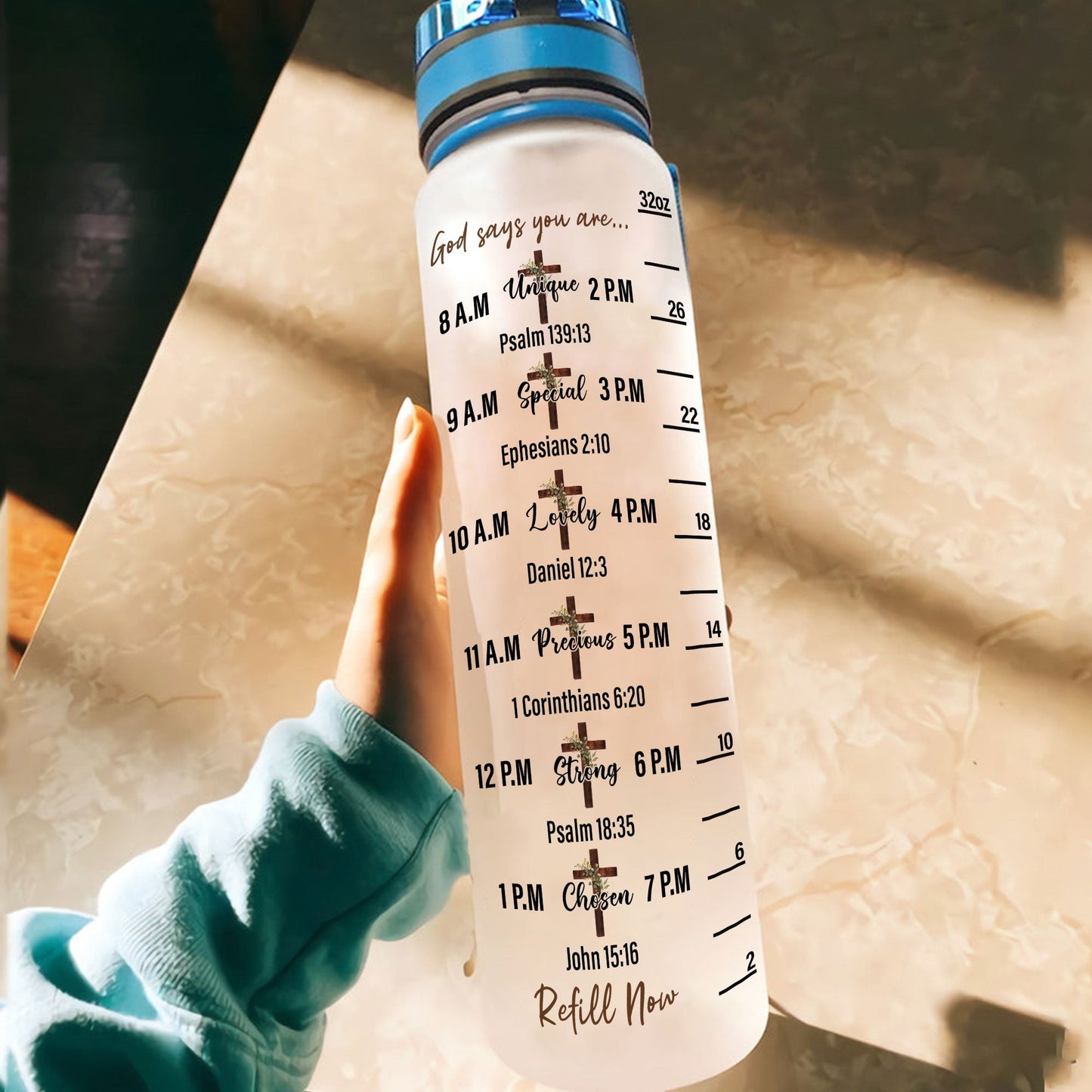 Fueled By Jesus And Water - Personalized Water Tracker Bottle - Birthday, Motivation Gift For Black Girl, Black Woman