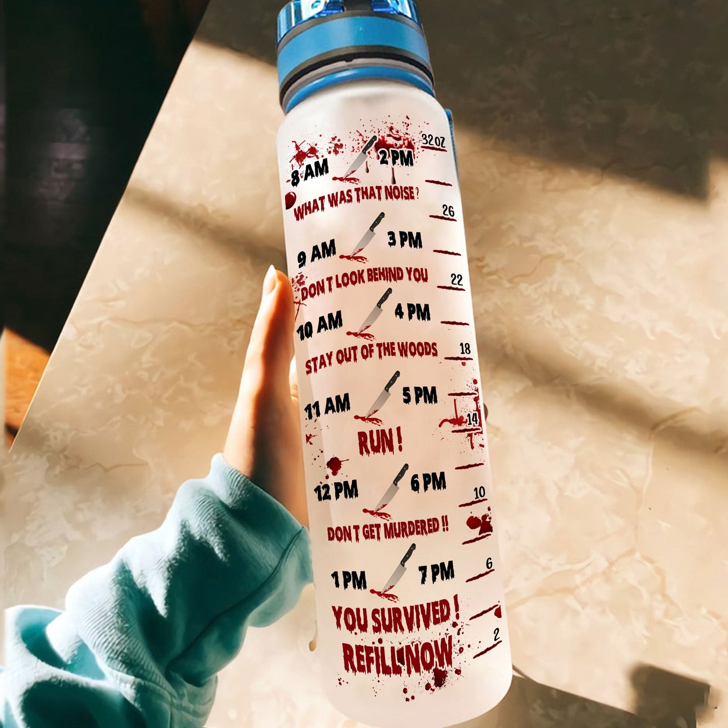 Fueled By True Crime And Effing Water  - Personalized Water Tracker Bottle - True Crime Gift For Her, Girl, Woman, True Crime Lover