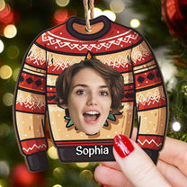 Funny Family Ugly Sweater - Personalized Wooden Photo Ornament