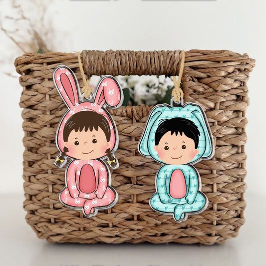 Funny Kid With Easter Bunny Costume - Personalized Easter Ornament