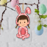Funny Kid With Easter Bunny Costume - Personalized Easter Ornament
