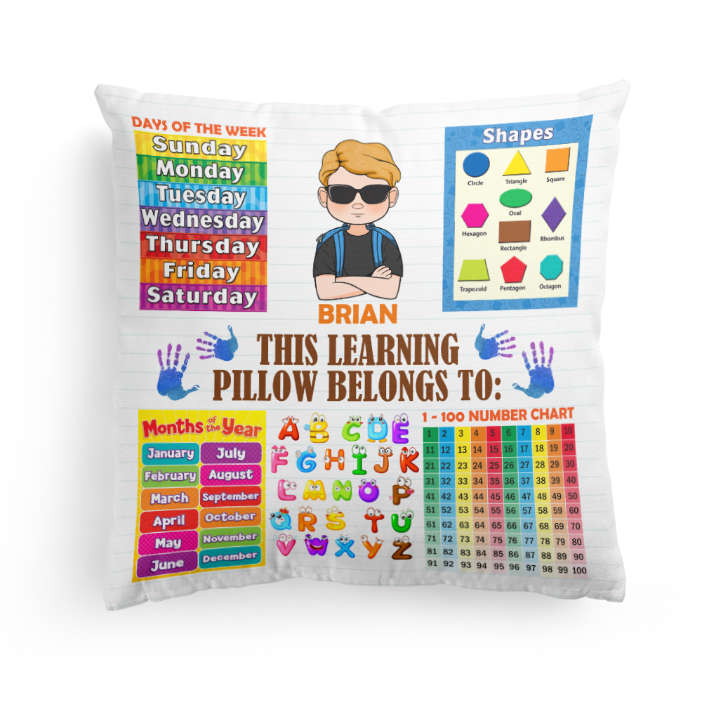 Funny Learning For Kids - Personalized Pillow (Insert Included) - Birthday Back To School 1st Day Of School Gift For Sons, Daughters, Nephews, Nieces