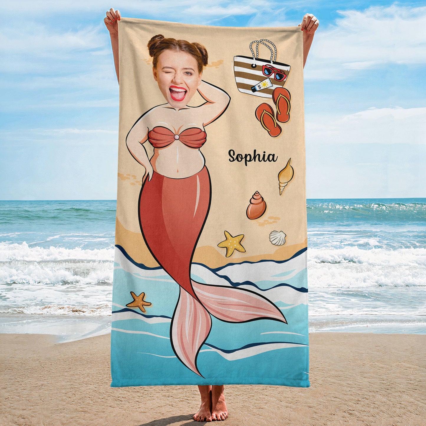 Funny Memaid Towel - Personalized Photo Beach Towel