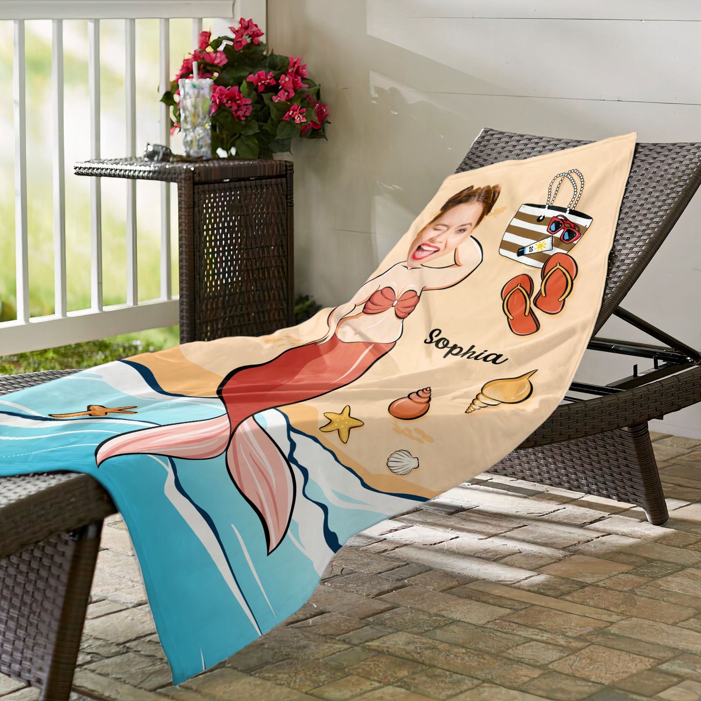 Funny Memaid Towel - Personalized Photo Beach Towel