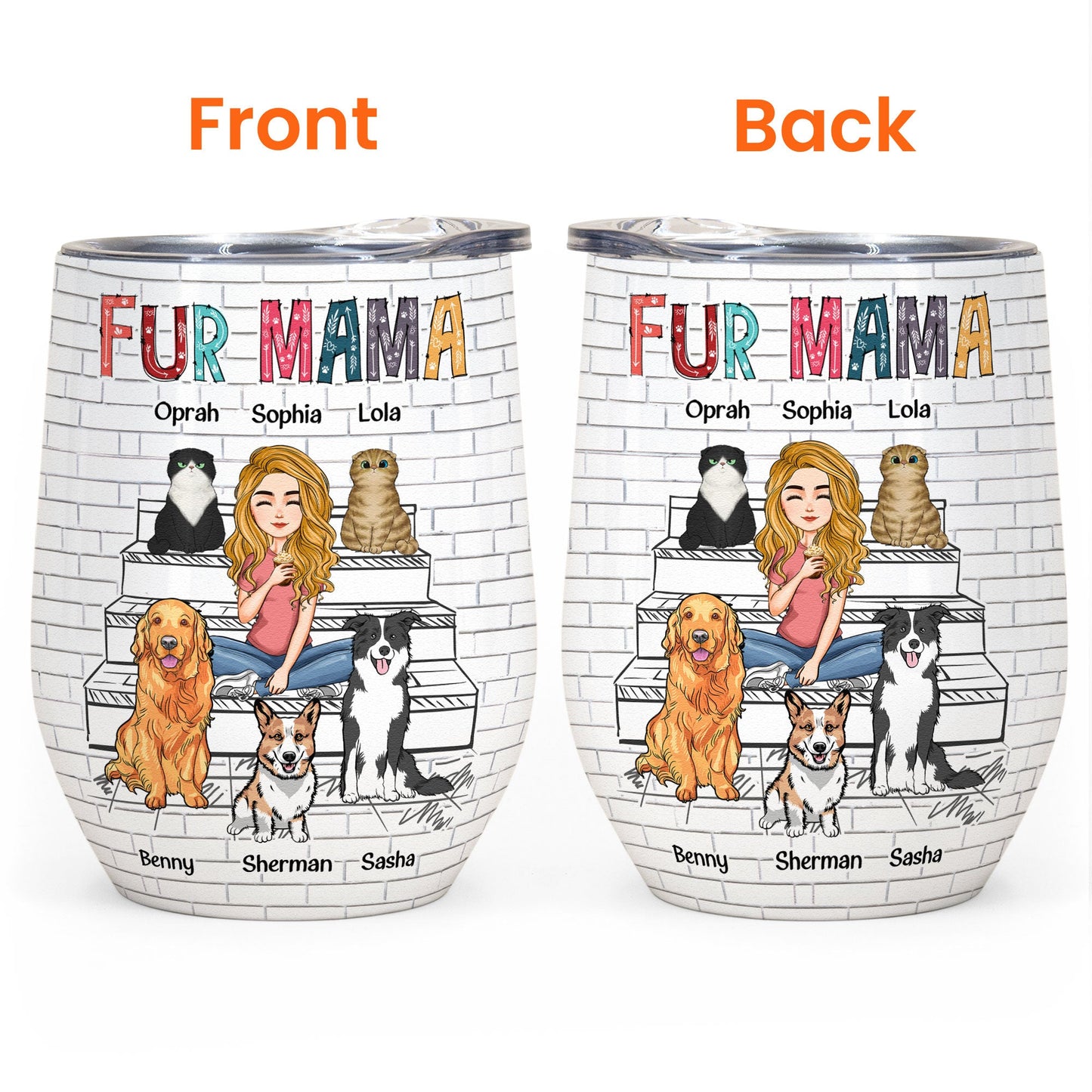 Fur Mama - Sketch Version - Personalized Wine Tumbler