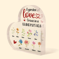 Garden Grows In Grandma's Heart - Personalized Heart Shaped Acrylic Plaque