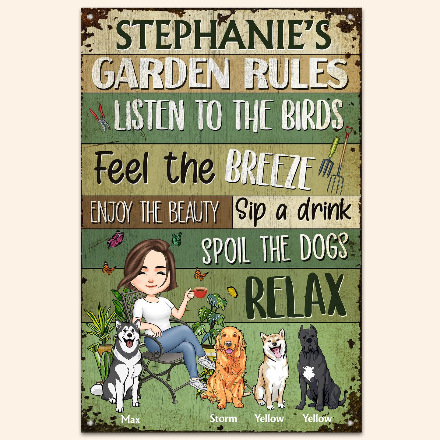 Garden Rules  - Personalized Metal Sign - Garden Signs, Garden Decoration, Birthday, Funny  Gift For Dog Lover, Dog Owner, Garden Lovers