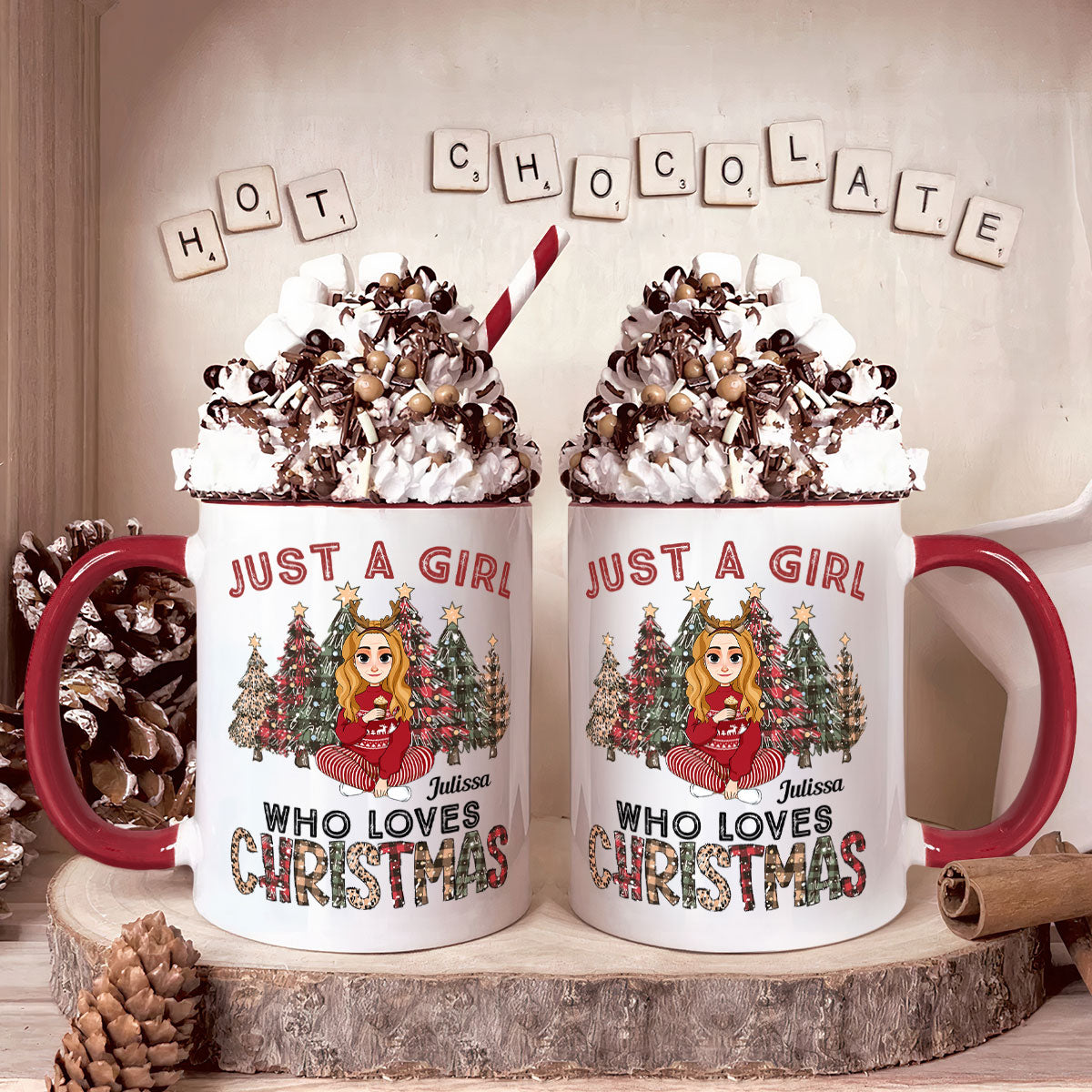 Gift For Her Just A Girl Who Loves Christmas - Personalized Accent Mug
