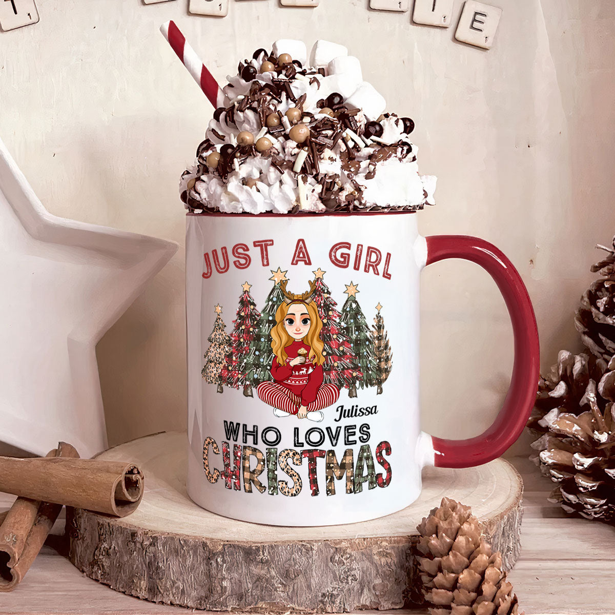 Gift For Her Just A Girl Who Loves Christmas - Personalized Accent Mug
