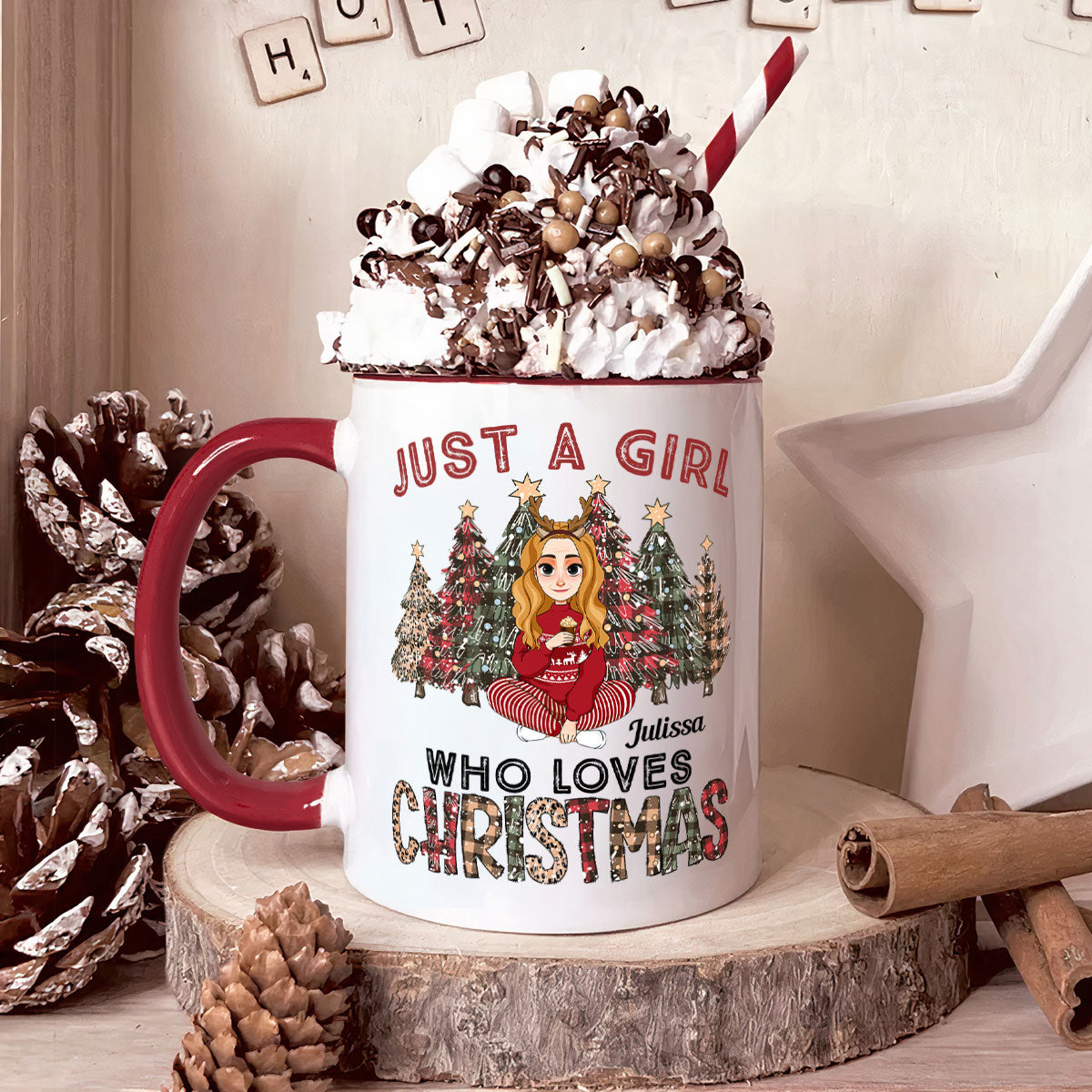 Gift For Her Just A Girl Who Loves Christmas - Personalized Accent Mug