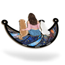 Girl And Dog Sitting On The Moon - Personalized Window Hanging Suncatcher Ornament