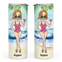Girl At The Beach - Personalized Skinny Tumbler - Summer Gift For Her, Girl, Beach Lover, Vacation