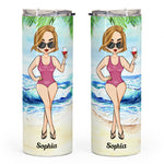 Girl At The Beach - Personalized Skinny Tumbler - Summer Gift For Her, Girl, Beach Lover, Vacation