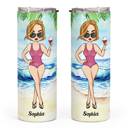 Girl At The Beach - Personalized Skinny Tumbler - Summer Gift For Her, Girl, Beach Lover, Vacation