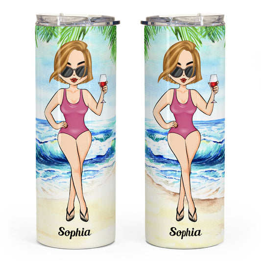 Girl At The Beach - Personalized Skinny Tumbler - Summer Gift For Her, Girl, Beach Lover, Vacation