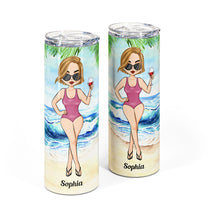 Girl At The Beach - Personalized Skinny Tumbler - Summer Gift For Her, Girl, Beach Lover, Vacation