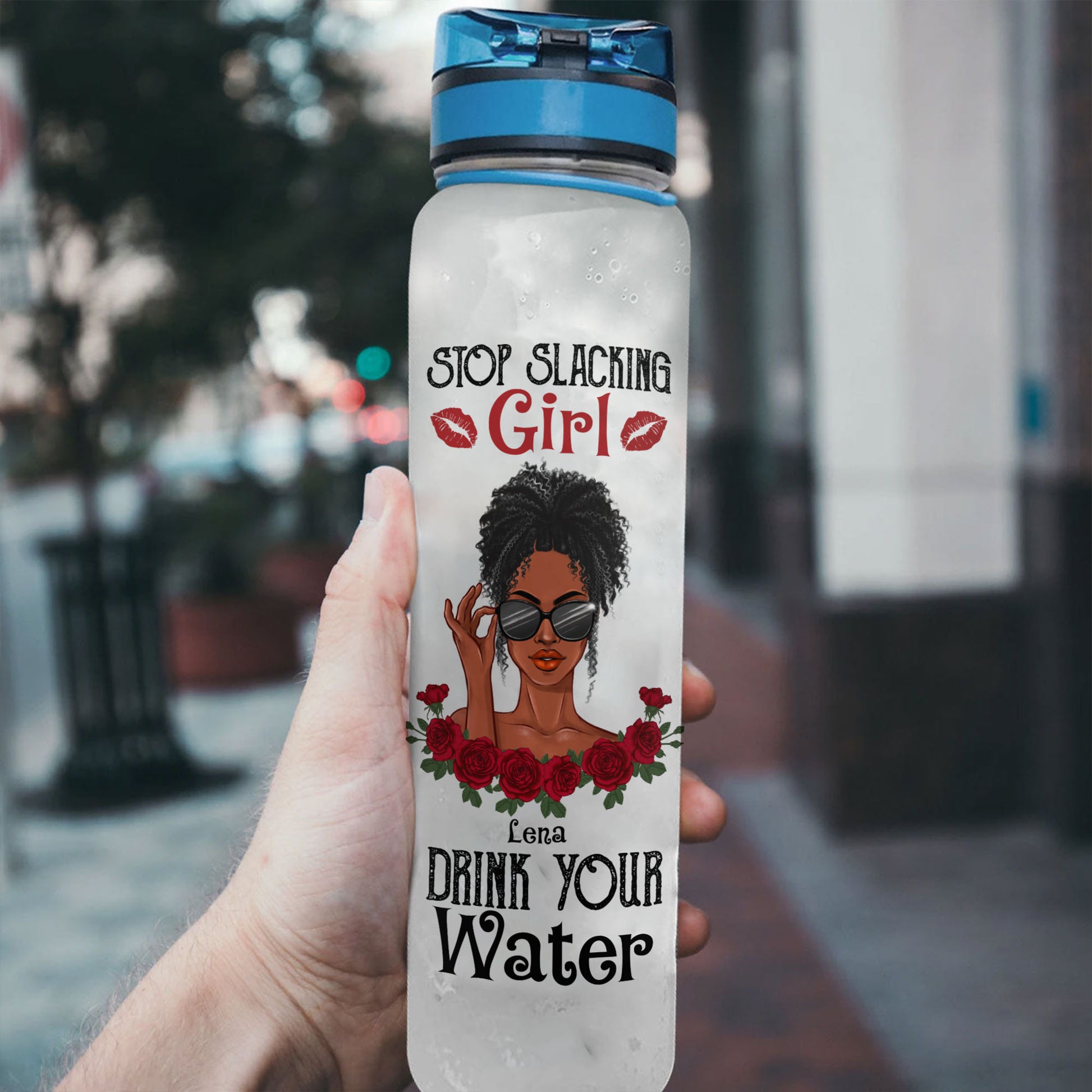 Girl Drink Your Water - Personalized Water Tracker Bottle - Birthday Gift For Her, Black Girl, Black Woman