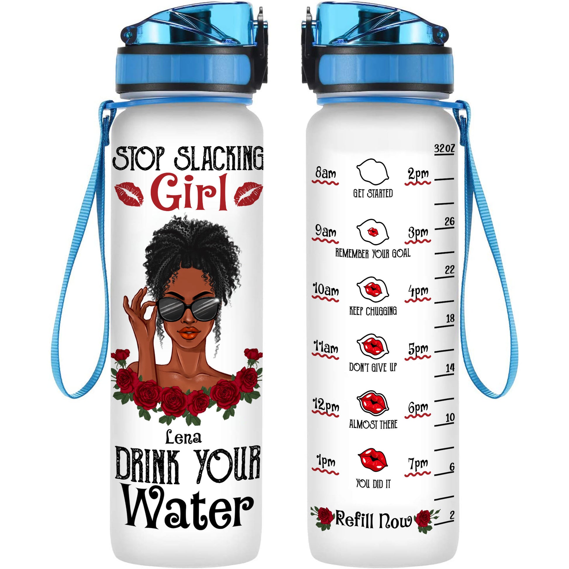 Girl Drink Your Water - Personalized Water Tracker Bottle - Birthday Gift For Her, Black Girl, Black Woman