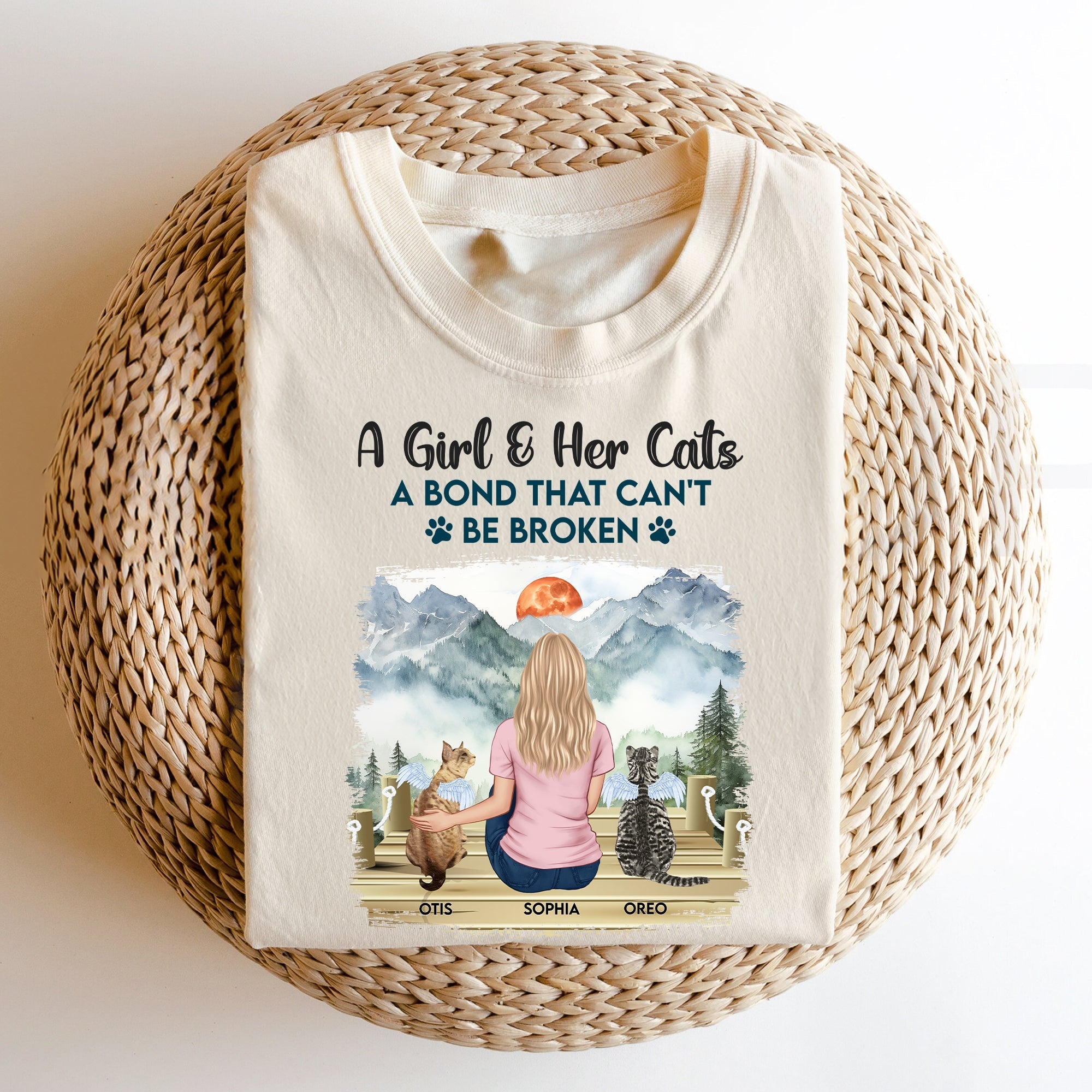 Girl & Her Cat A Bond That Can't Be Broken - Personalized Comfort Tee
