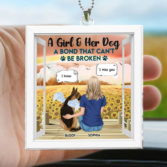 Girl & Her Dog A Bond That Can't Be Broken - Personalized Car Ornament