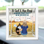 Girl & Her Dog A Bond That Can't Be Broken - Personalized Rear View Mirror Accessory