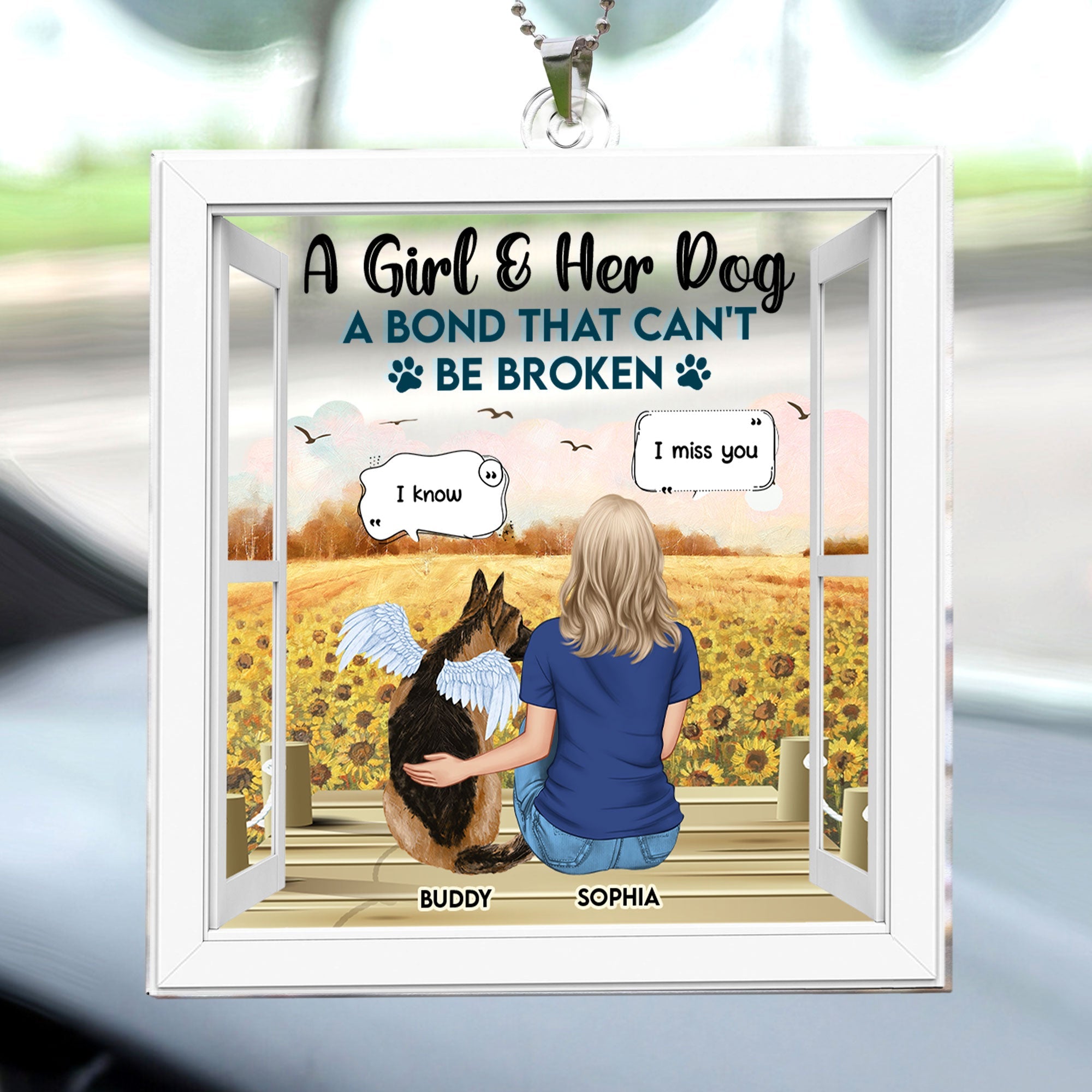 Girl & Her Dog A Bond That Can't Be Broken - Personalized Rear View Mirror Accessory