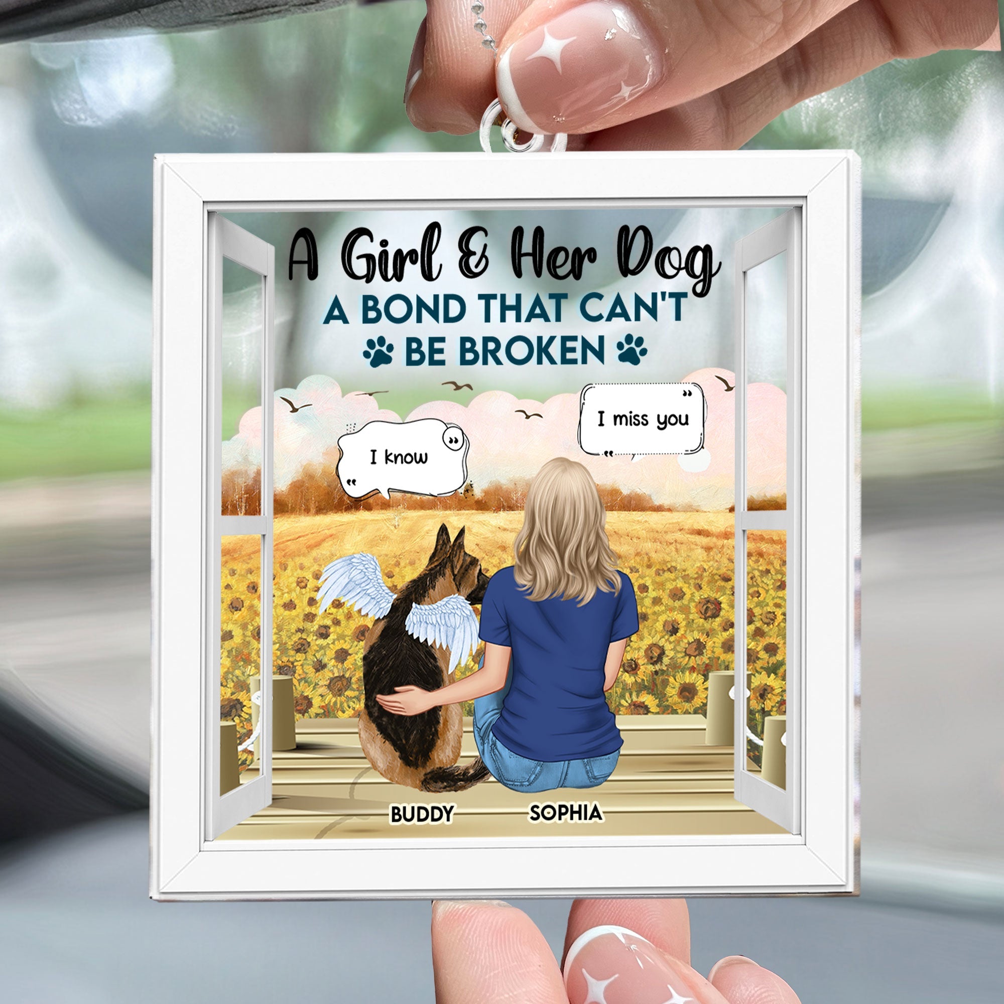 Girl & Her Dog A Bond That Can't Be Broken - Personalized Rear View Mirror Accessory